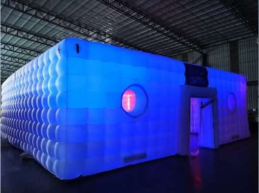 LED-Illuminated Inflatable Cube Tent - Modern Outdoor Party Tent for ...